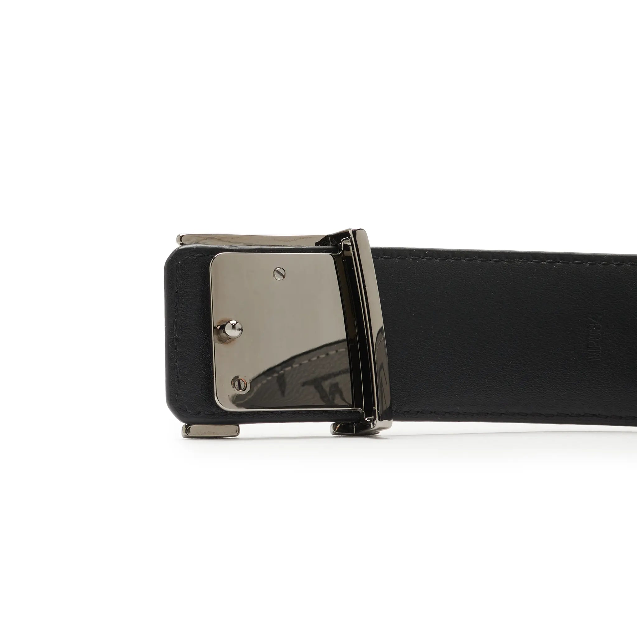 Detailed Back View of Preloved - Louis Vuitton LV Initiales Monogram Eclipse 40mm Silver Black Belt MP034
